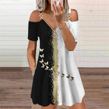 Butterflies 3D Print Elegant Fashion Dress Women's Clothing Summer Zipper V-Neck Off Shoulder Casual Mini Dresses Oversized