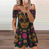 Butterflies 3D Print Elegant Fashion Dress Women's Clothing Summer Zipper V-Neck Off Shoulder Casual Mini Dresses Oversized