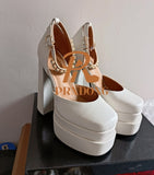 New Brand Women Sandals Summer Shoes Sexy Thick High Heels Platform Black Red Yellow Dress Party Wedding Shoes Woman Pumps