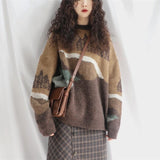 Hirsionsan Leopard Patchwork Cashmere Sweater Women Loose Casual Knitted Pullovers Autumn Soft Knitwear Female Retro Jumper