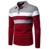 Mens Casual Three-Color Stitching Lapel Shirts Long Sleeve Warm Stretch Slim Basic Shirt Striped Print Shirt For Autumn S -2XL