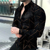New Geometric Print Shirts Men Fashion Turn-down Collar Buttoned Casual Long Sleeve Cardigan Streetwear