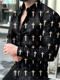 New Geometric Print Shirts Men Fashion Turn-down Collar Buttoned Casual Long Sleeve Cardigan Streetwear