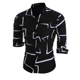 New Geometric Print Shirts Men Fashion Turn-down Collar Buttoned Casual Long Sleeve Cardigan Streetwear