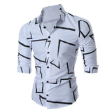 New Geometric Print Shirts Men Fashion Turn-down Collar Buttoned Casual Long Sleeve Cardigan Streetwear