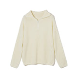 WOTWOY Knitted Zipper Polo Sweater