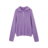 WOTWOY Knitted Zipper Polo Sweater