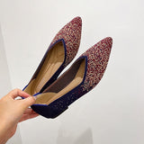 NAN JIU MOUNTAIN  Womens Shoes Autumn Single Shoes Fashion Knitted Pointed Shoes Flat Bottom Comfortable Plus Size 43