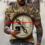 2021 New Men's Summer 3D Printed Compass T-Shirt Hip-Hop Style Large Size T-Shirt Cross Style Short Sleeve Clothing XXS-6XL