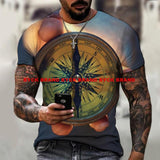 2021 New Men's Summer 3D Printed Compass T-Shirt Hip-Hop Style Large Size T-Shirt Cross Style Short Sleeve Clothing XXS-6XL