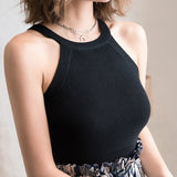 HELIAR Women Crop Tops Black Knitted Off Shoulder Tank Tops