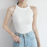HELIAR Women Crop Tops Black Knitted Off Shoulder Tank Tops