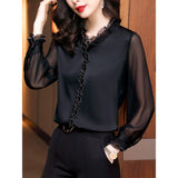 Lace Ruffles Chiffon Shirts Long Sleeve Pullovers Vintage Elegant Blouse 4XL