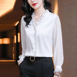 Lace Ruffles Chiffon Shirts Long Sleeve Pullovers Vintage Elegant Blouse 4XL