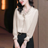 Lace Ruffles Chiffon Shirts Long Sleeve Pullovers Vintage Elegant Blouse 4XL