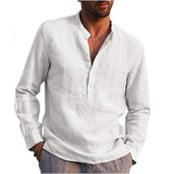 Long-Sleeved Shirts Summer Solid Color  Stand-Up Collar Casual Beach Style Plus Size