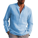 Long-Sleeved Shirts Summer Solid Color  Stand-Up Collar Casual Beach Style Plus Size