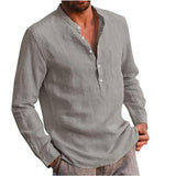 Long-Sleeved Shirts Summer Solid Color  Stand-Up Collar Casual Beach Style Plus Size