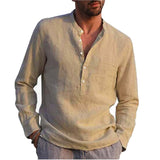 Long-Sleeved Shirts Summer Solid Color  Stand-Up Collar Casual Beach Style Plus Size