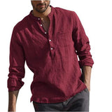 Long-Sleeved Shirts Summer Solid Color  Stand-Up Collar Casual Beach Style Plus Size