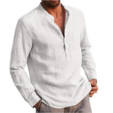 Long-Sleeved Shirts Summer Solid Color  Stand-Up Collar Casual Beach Style Plus Size