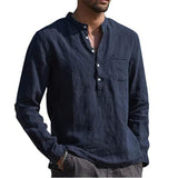 Long-Sleeved Shirts Summer Solid Color  Stand-Up Collar Casual Beach Style Plus Size