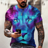 3D Tiger Lion Printed T-Shirts, Fashionable Round Neck Short Sleeve Street Clothes, Hip-Hop T-Shirts, Summer