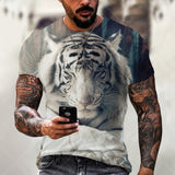 3D Tiger Lion Printed T-Shirts, Fashionable Round Neck Short Sleeve Street Clothes, Hip-Hop T-Shirts, Summer