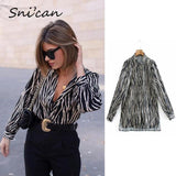 women satin blouse long sleeve zebra print shirts vintage