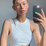 BOOFEENAA Sexy Streetwear Asymmetrical Tank Top Two Piece Vest Summer Clothes for Women Casual Ribbed Crop Tops C66-BC10