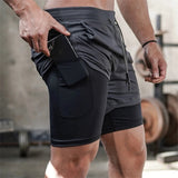 Camo Running Shorts Men 2 In 1 Double-deck Quick Dry GYM Sport Shorts Fitness Jogging Workout Men Short Pants