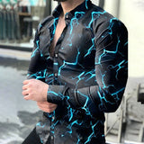 New Geometric Print Shirts Men Fashion Turn-down Collar Buttoned Casual Long Sleeve Cardigan Streetwear