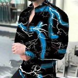 New Geometric Print Shirts Men Fashion Turn-down Collar Buttoned Casual Long Sleeve Cardigan Streetwear