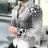 New Geometric Print Shirts Men Fashion Turn-down Collar Buttoned Casual Long Sleeve Cardigan Streetwear