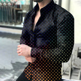 New Geometric Print Shirts Men Fashion Turn-down Collar Buttoned Casual Long Sleeve Cardigan Streetwear