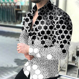 New Geometric Print Shirts Men Fashion Turn-down Collar Buttoned Casual Long Sleeve Cardigan Streetwear