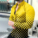 New Geometric Print Shirts Men Fashion Turn-down Collar Buttoned Casual Long Sleeve Cardigan Streetwear