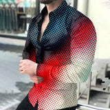 New Geometric Print Shirts Men Fashion Turn-down Collar Buttoned Casual Long Sleeve Cardigan Streetwear