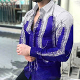 New Geometric Print Shirts Men Fashion Turn-down Collar Buttoned Casual Long Sleeve Cardigan Streetwear
