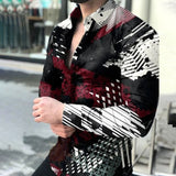 New Geometric Print Shirts Men Fashion Turn-down Collar Buttoned Casual Long Sleeve Cardigan Streetwear