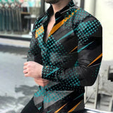 New Geometric Print Shirts Men Fashion Turn-down Collar Buttoned Casual Long Sleeve Cardigan Streetwear