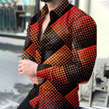 New Geometric Print Shirts Men Fashion Turn-down Collar Buttoned Casual Long Sleeve Cardigan Streetwear