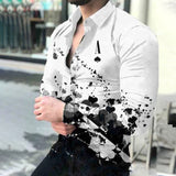 New Geometric Print Shirts Men Fashion Turn-down Collar Buttoned Casual Long Sleeve Cardigan Streetwear