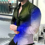 New Geometric Print Shirts Men Fashion Turn-down Collar Buttoned Casual Long Sleeve Cardigan Streetwear