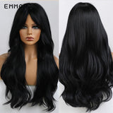 Emmor Ombre Brown Wigs Natural Dark Brown Wavy Hair Wig for Women Cosplay Synthetic Heat Resistant Fiber Daily Wigs with Bangs