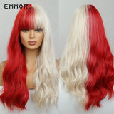 Emmor Ombre Brown Wigs Natural Dark Brown Wavy Hair Wig for Women Cosplay Synthetic Heat Resistant Fiber Daily Wigs with Bangs
