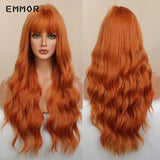 Emmor Ombre Brown Wigs Natural Dark Brown Wavy Hair Wig for Women Cosplay Synthetic Heat Resistant Fiber Daily Wigs with Bangs