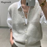 Cardigan Sweater Vest Loose and Winter Warm Knitted Vest Sweater for Women Loose Solid Sleeveless