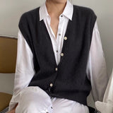 Cardigan Sweater Vest Loose and Winter Warm Knitted Vest Sweater for Women Loose Solid Sleeveless