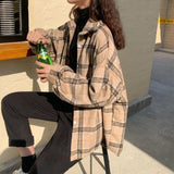 Women Plaid Warm Shirt Female Jacket Checked Coat Casual Turn-down Collar Long Sleeve Autumn Blouse Fashion Loose Outwear Tops